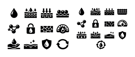 Skincare icons set: hydration, protection, repair, renewal illustrations