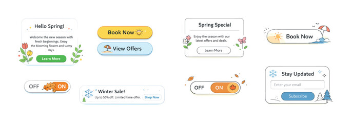 Seasonal website banners for spring and winter offers and updates