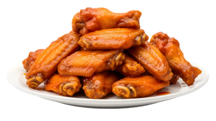 A plate of spicy fried chicken wings isolated on transparent background