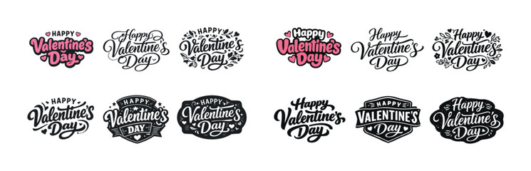 Obraz premium Happy valentine's day text designs collection in black and pink