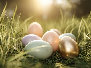 Easter eggs on grass outdoors