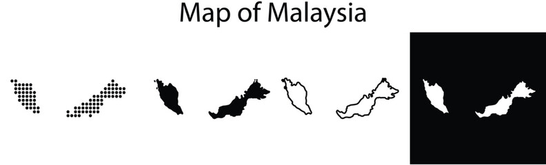 Collection of simplified maps illustrating the shape of a country's territory in various styles