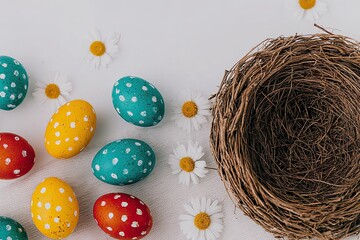 Easter flat lay with eggs