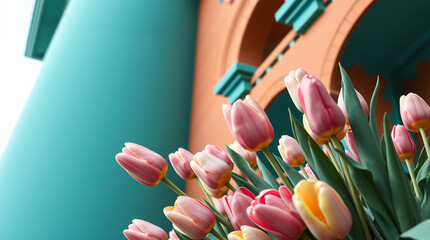 colorful tulips in a soft floral arrangement with pastel hues 
