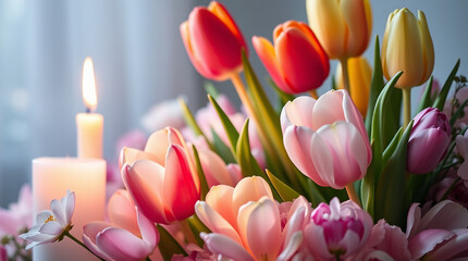 colorful tulips in a soft floral arrangement with pastel hues 