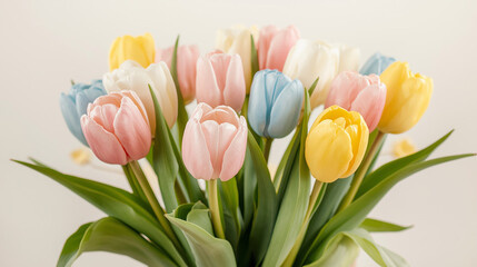 colorful tulips in a soft floral arrangement with pastel hues 