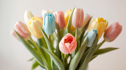 colorful tulips in a soft floral arrangement with pastel hues 