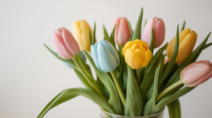 colorful tulips in a soft floral arrangement with pastel hues 