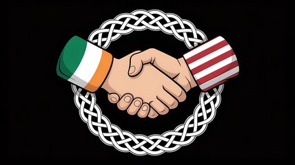Handshake between ireland and united states symbolizing cooperation
