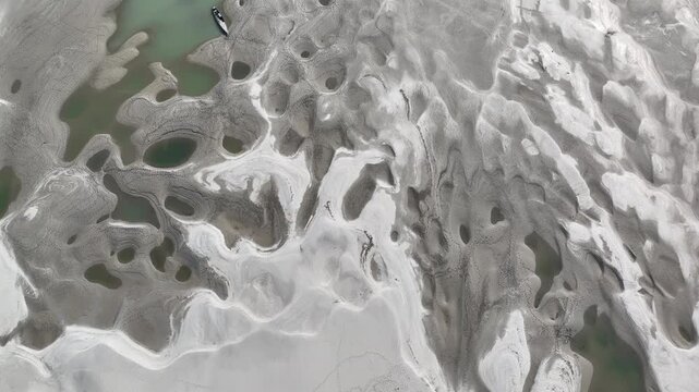 Abstract aerial view of river sand patterns and shallow water textures from above