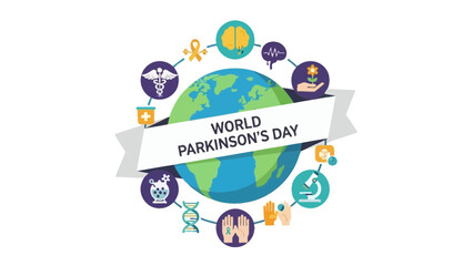World parkinson's day awareness campaign with globe and medical icons, symbolizing global health and neurology with Parkinson s