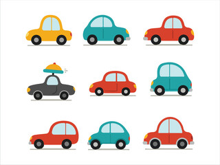 Fototapeta premium Colorful Cartoon Cars Collection on Transparent Background