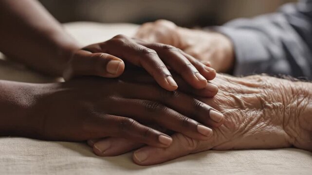 Elderly Hand Held by Younger Hands.