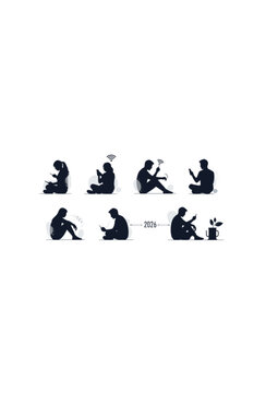 Digital Detox Silhouette for Dumbphone Movement and Low Tech Living Trend 2026 Mindful Communication and Analog Hobby Concept Vector