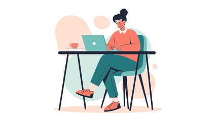 Woman Working on Laptop at Desk in a Bright and Modern Office Environment