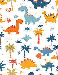 Colorful dinosaur pattern with palm trees © Shahida