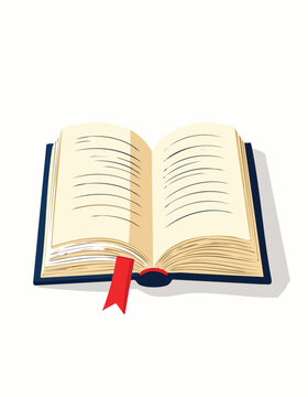 Open book with red bookmark on white background