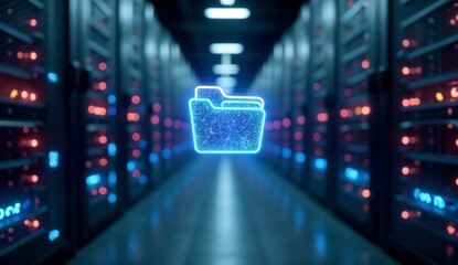 Glowing file floating in digital space, emphasizing the flow and management of data