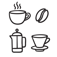 Obraz premium Hand Drawn Hot Coffee Cup and French Press Doodle