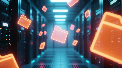 Glowing file floating in digital space, emphasizing the flow and management of data