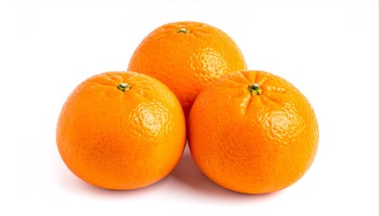 Three ripe oranges isolated on white background fresh citrus fruit