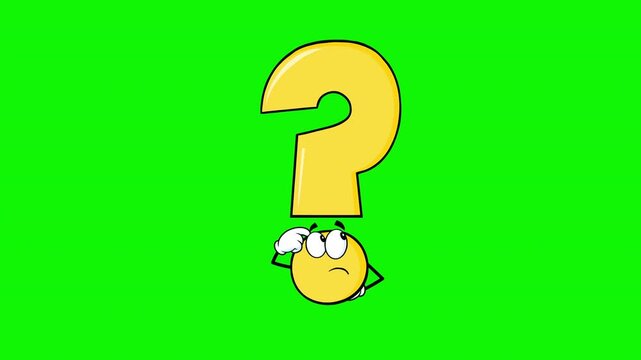 Cute Yellow Question Mark Cartoon Character Thinking - 4K Animation Video Motion Graphics With Chroma Key Green Screen Background
