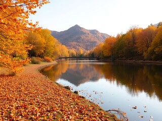 Autumnal lake with mountain reflection