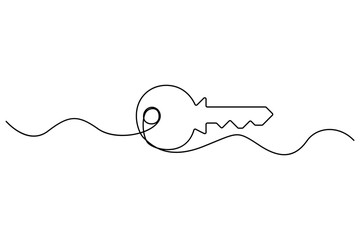 Obraz premium Continuous one line drawing of key for security and access concept 