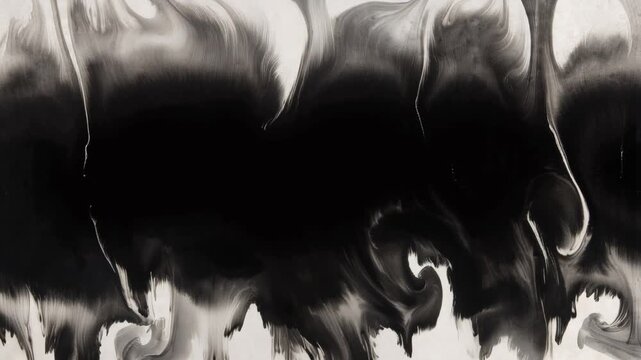 Immersive abstract ink diffusion transition, slow flowing liquid ink streams blending organically, elegant soft motion, artistic atmospheric dissolve, dreamy cinematic mood, seamless scene transition