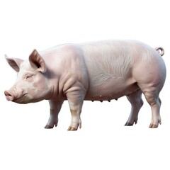 Obraz premium Pink Pig Standing Isolated on White Background