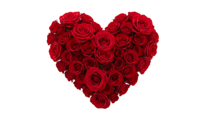 Red heart shape made of roses isolated on transparent background