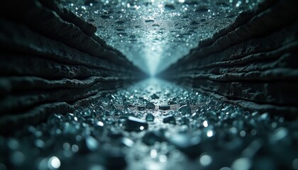 Endless Tunnel with Crystalline Shimmering Floor Reflecting Dazzling Light Creates a Hypnotic Infinite Illusion