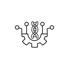 Dna on a gear connected to circuitry, representing biotechnology and innovation. Ideal for science and technology themes.