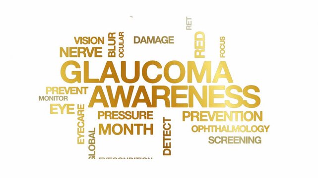 glaucoma awareness concept Animated Tag Word Cloud kinetic typography, Text Design Animation typography seamless loop video motion graphics Intro Wordart text reveal loop gold golden type on white bg 