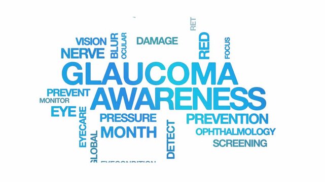 glaucoma awareness concept Animated Tag Word Cloud kinetic typography, Text Design Animation typography seamless loop video motion graphics Intro Wordart text reveal loop blue type on white bg