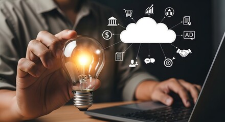 Cloud computing technology business innovation digital marketing strategy lightbulb idea concept