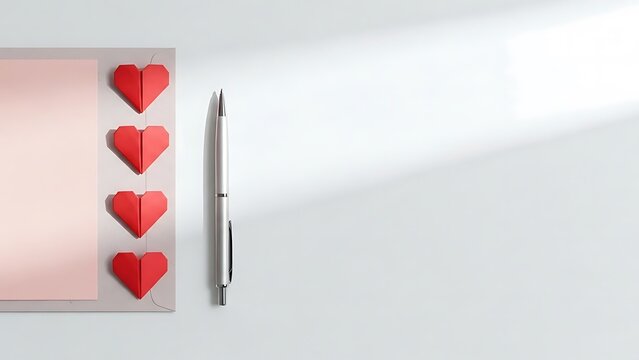 Writing on card with red hearts and silver pen on white background - Powered by Adobe