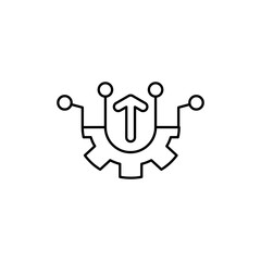 Technology icon featuring an arrow and gear shape. Ideal for techrelated designs, digital innovation concepts, and industrial themes. Engaging and impactful.