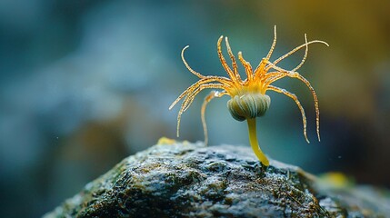 Solitary Jewel Anemone A Macro View of Marine Life on Rock.
