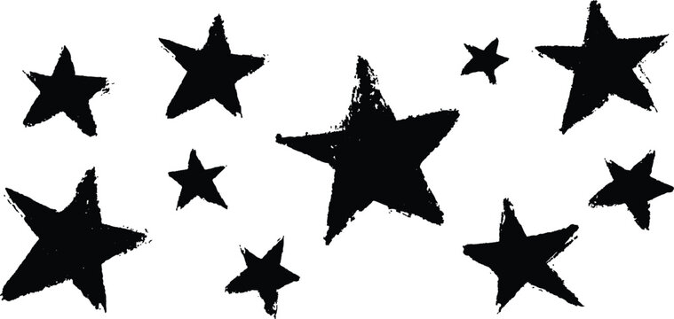 Vector black grunge stars against a white background. Star illustrations collection black and white. Black star in white background. Star seamless pattern. Abstract geometric shape texture. 