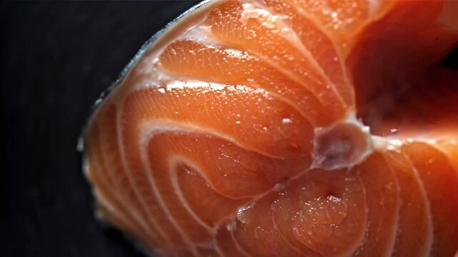 Transform salmon fillet abstract organic motion loop time-lapse digital macro effects fibers breathe shift, living pattern. artistic, loopable multi-purpose 4k