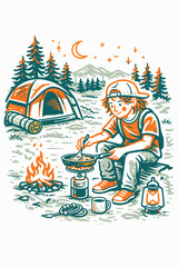 Camping Cooking Outdoor Lifestyle Illustration