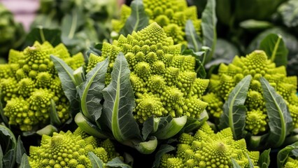 Vibrant green Romanesco broccoli with fractal, conical florets