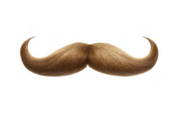 Brown handlebar mustache accessory for vintage gentleman look and retro masculine style, isolated on transparent background