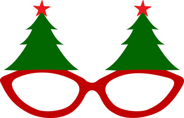 Christmas Tree Glasses Clipart , Funny Holiday Eyewear Flat