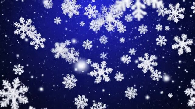 4K animation of a blue gradient backdrop with snowfalls for new year and winter wonderland, seasonal broadcasts, holiday greetings, and event screens.