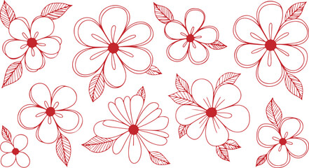 Elegant hand-drawn red blossom illustrations for a spring natural aesthetic