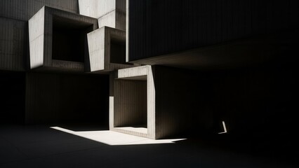 Modern concrete architecture with dramatic light and shadow play