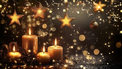 Radiant holiday ambiance featuring candles, ornaments and glistening lights