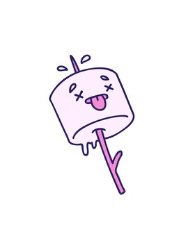 attention grabbing animation of cartoon marshmallow impaled on a campfire stick